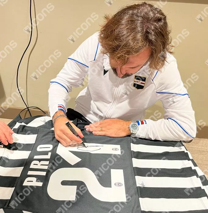 Icons Andrea Pirlo Official UEFA Champions League Back Signed And Hero Framed Juventus 2015-16 Home Shirt
