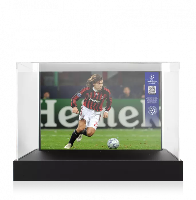 Icons Andrea Pirlo Official UEFA Champions League Signed Nike Tiempo Boot In Photo Acrylic Case: Option 1