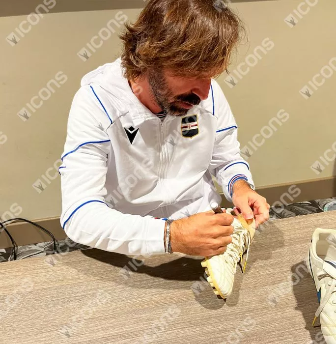 Icons Andrea Pirlo Official UEFA Champions League Signed Nike Tiempo Boot In Photo Acrylic Case: Option 1