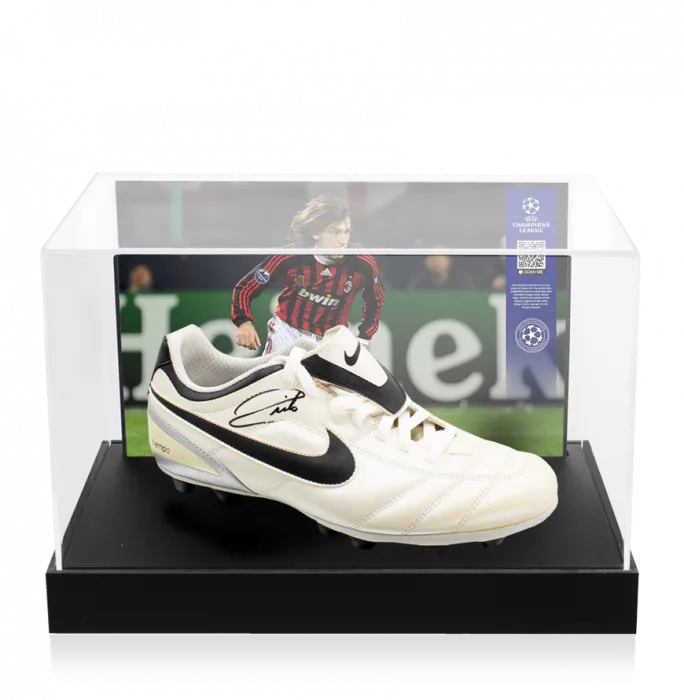 icons Andrea Pirlo Official UEFA Champions League Signed Nike Tiempo Boot In Photo Acrylic Case: Option 1