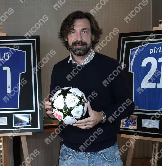 Icons Andrea Pirlo Official UEFA Champions League Signed Football In Acrylic Case