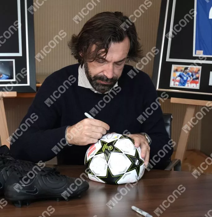 Icons Andrea Pirlo Official UEFA Champions League Signed Football In Acrylic Case