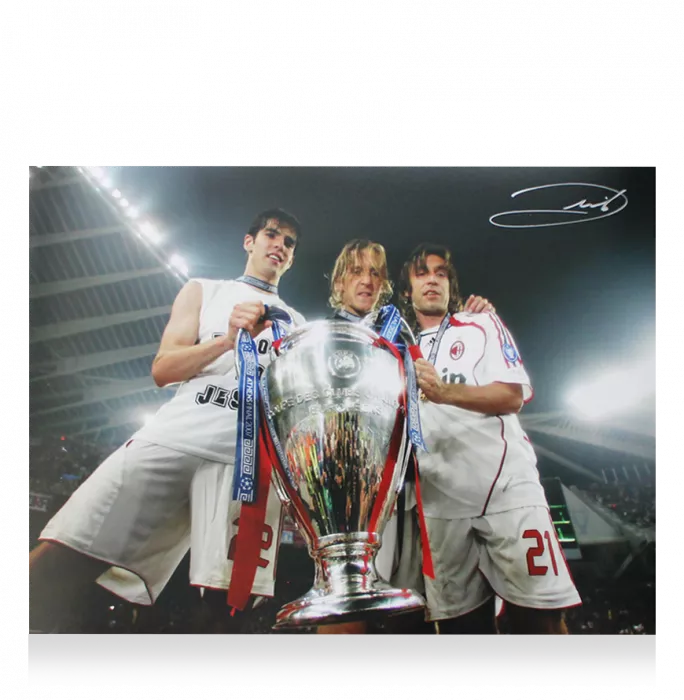 Icons Andrea Pirlo Signed AC Milan Photo In Black Wooden Frame: UEFA Champions League Winner