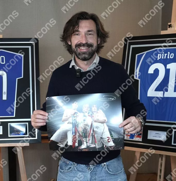 Icons Andrea Pirlo Signed AC Milan Photo In Black Wooden Frame: UEFA Champions League Winner