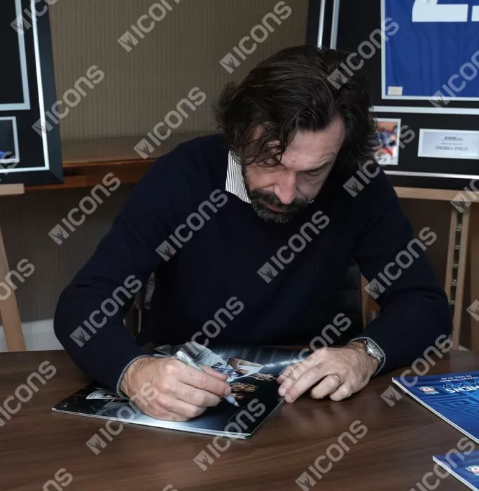 Icons Andrea Pirlo Signed AC Milan Photo In Black Wooden Frame: UEFA Champions League Winner