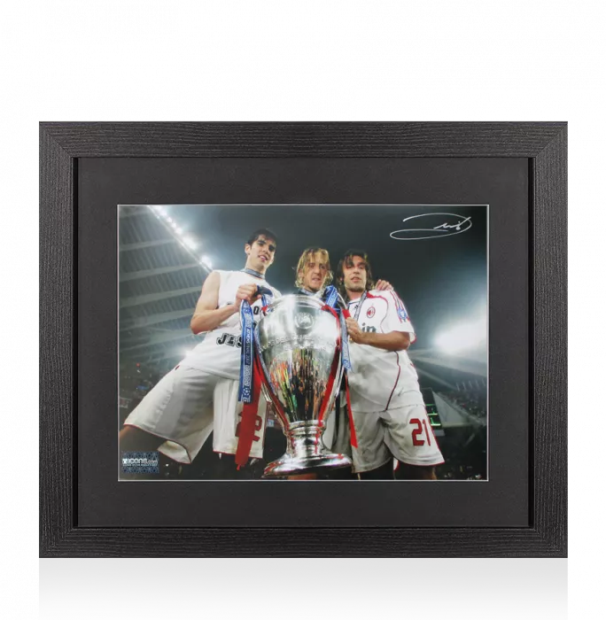 icons Andrea Pirlo Signed AC Milan Photo In Black Wooden Frame: UEFA Champions League Winner