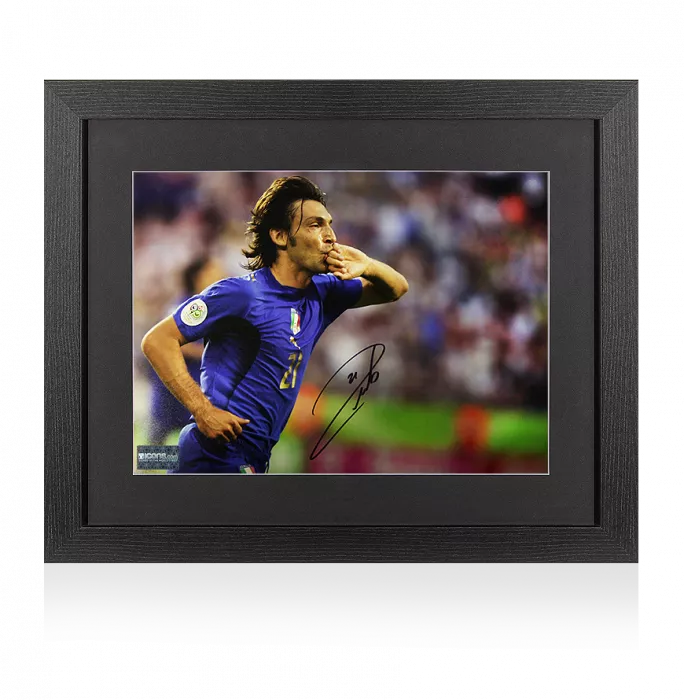 Icons Andrea Pirlo Signed Italy Photo In Black Wooden Frame: 2006 FIFA World Cup Goal Vs Ghana