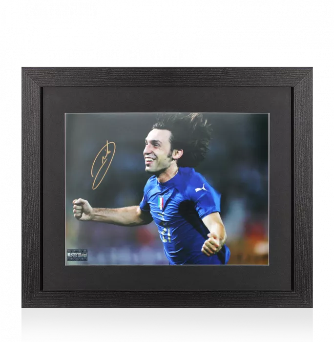 icons Andrea Pirlo Signed Italy Photo In Black Wooden Frame: FIFA World Cup Winner