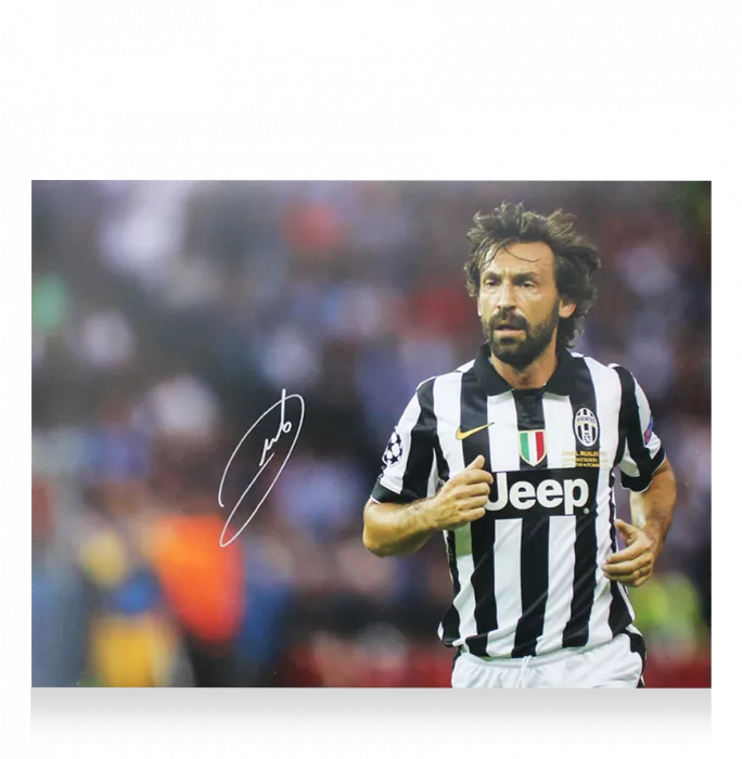 Icons Andrea Pirlo Signed Juventus Photo In Black Wooden Frame: UEFA Champions League Finalist