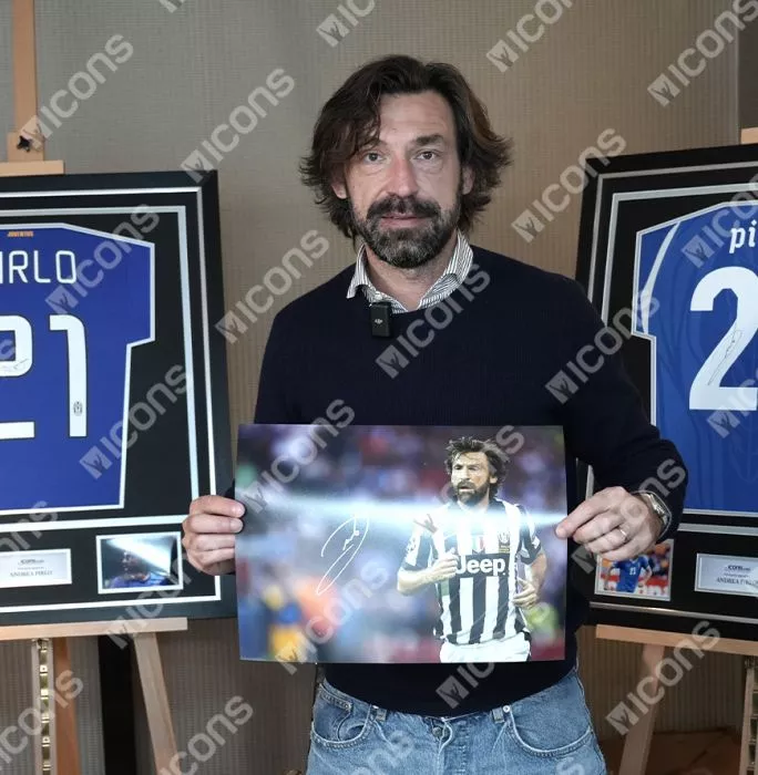 Icons Andrea Pirlo Signed Juventus Photo In Black Wooden Frame: UEFA Champions League Finalist