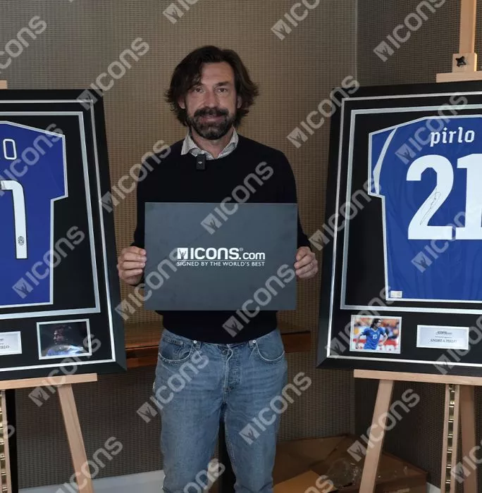 Icons Andrea Pirlo Signed Juventus Photo In Black Wooden Frame: UEFA Champions League Finalist