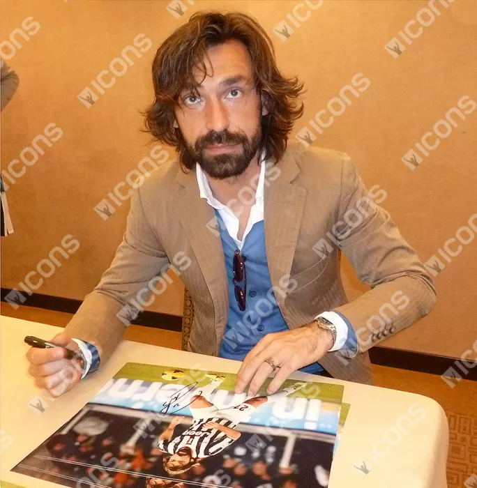Icons Andrea Pirlo Signed Juventus Photo In Black Wooden Frame: In Action