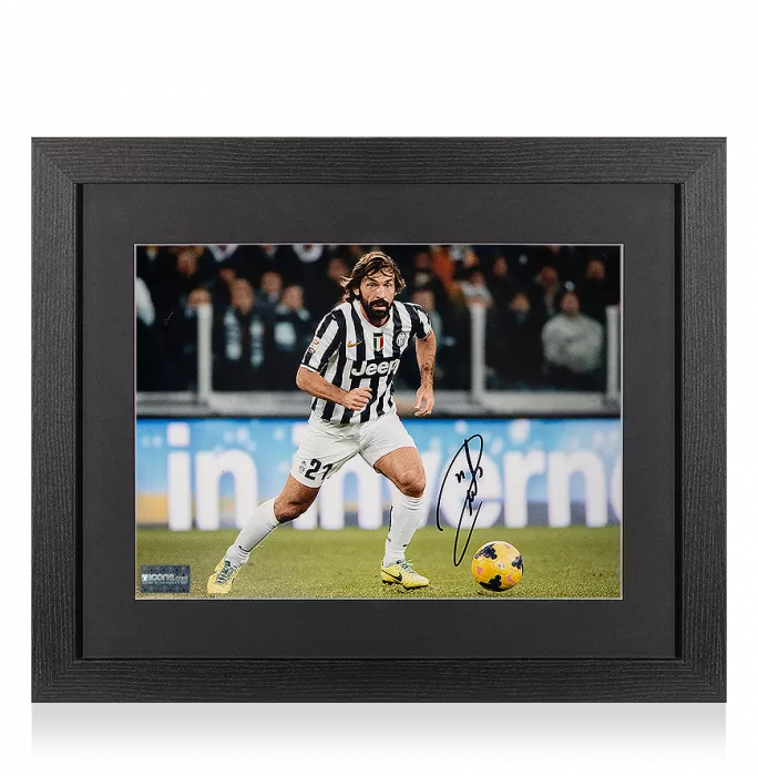 icons Andrea Pirlo Signed Juventus Photo In Black Wooden Frame: In Action