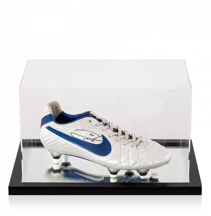 Icons Andrea Pirlo Signed White And Blue Nike Tiempo Boot In Acrylic Case
