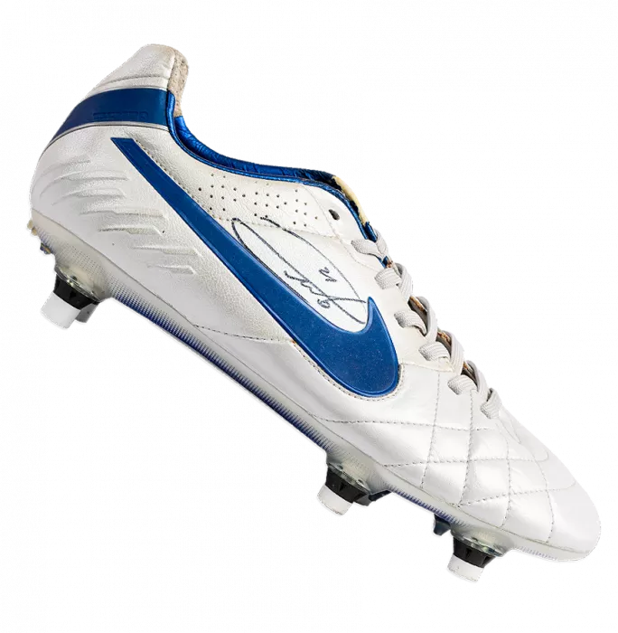 Icons Andrea Pirlo Signed White And Blue Nike Tiempo Boot
