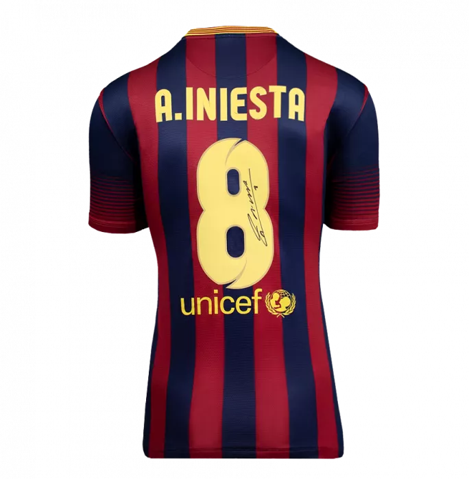 icons Andres Iniesta Back Signed FC Barcelona 2013-14 Home Shirt