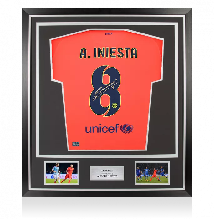 icons Andres Iniesta Back Signed FC Barcelona 2014-15 Away Shirt In Classic Frame