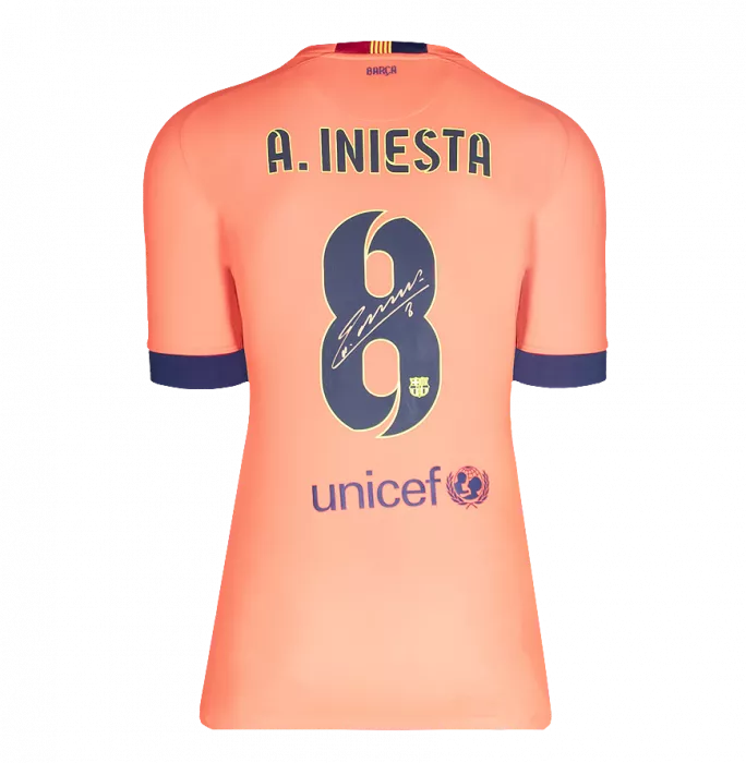 Icons Andres Iniesta Back Signed FC Barcelona 2014-15 Away Shirt In Hero Frame: Option 1