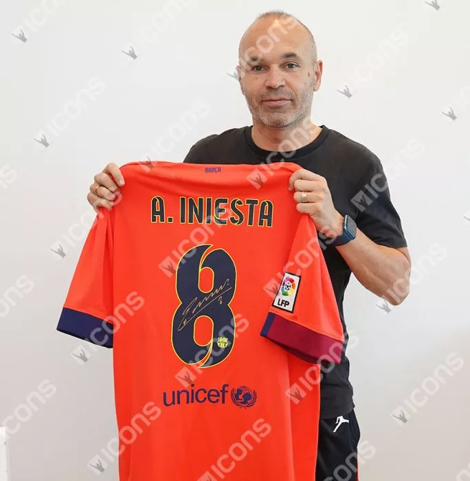 Icons Andres Iniesta Back Signed FC Barcelona 2014-15 Away Shirt In Hero Frame: Option 1