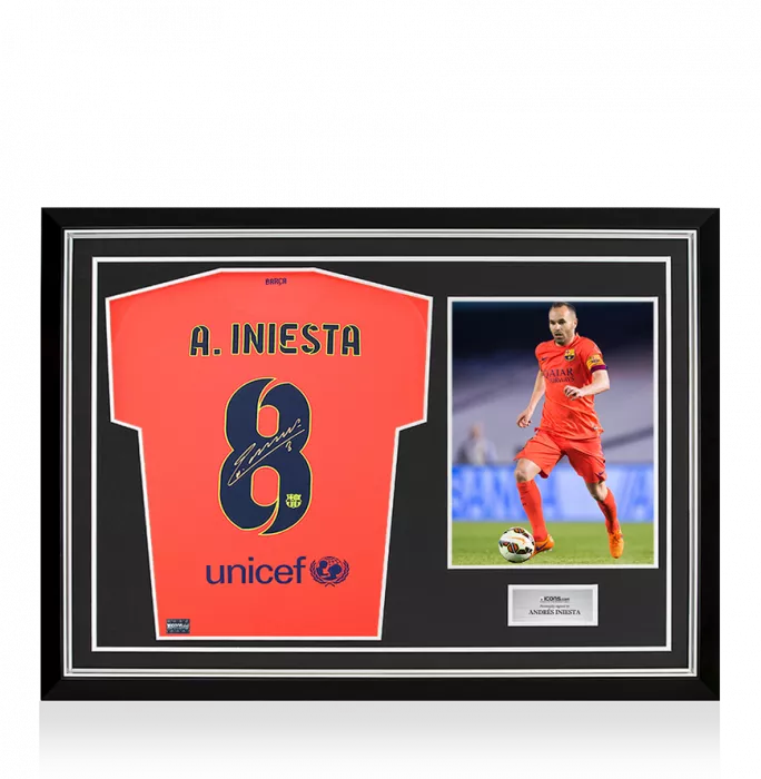 icons Andres Iniesta Back Signed FC Barcelona 2014-15 Away Shirt In Hero Frame: Option 1