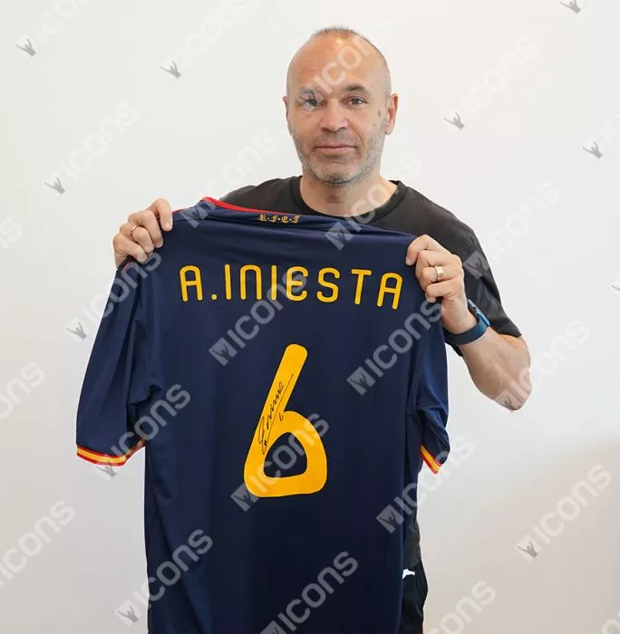 Icons Andres Iniesta Back Signed Spain 2010 Away Shirt In Deluxe Packaging