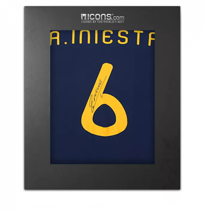 icons Andres Iniesta Back Signed Spain 2010 Away Shirt In Deluxe Packaging