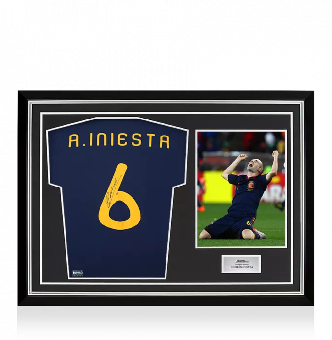 icons Andres Iniesta Back Signed Spain 2010 Away Shirt In Hero Frame: Option 1