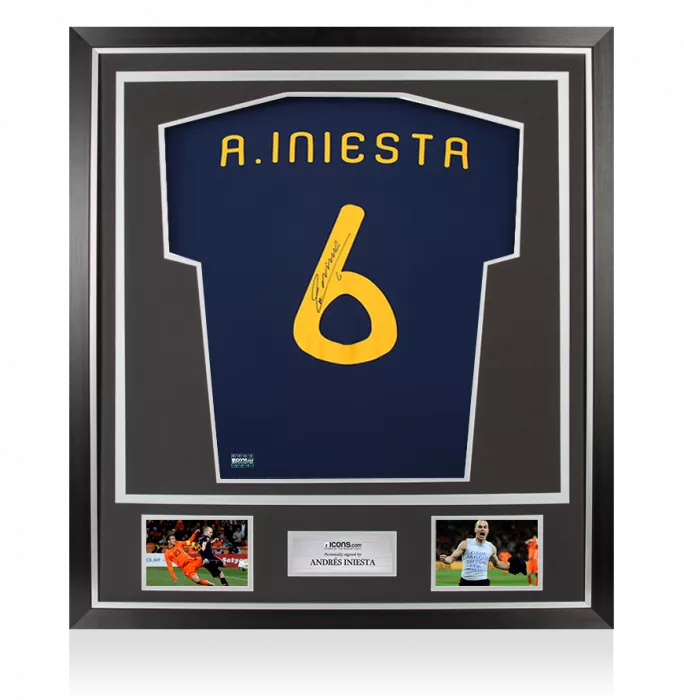icons Andres Iniesta Back Signed Spain 2010 Away Shirt In Classic Frame