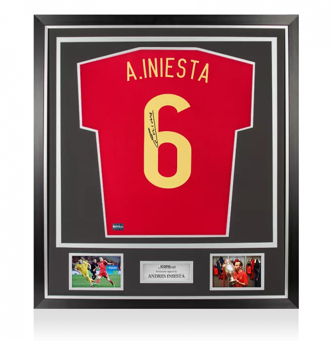 Icons Andres Iniesta Back Signed Spain 2014 Home Shirt In Classic Frame