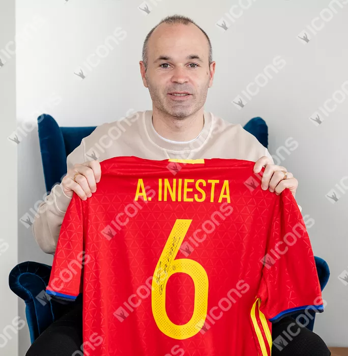 Icons Andres Iniesta Back Signed Spain 2016-17 Home Shirt