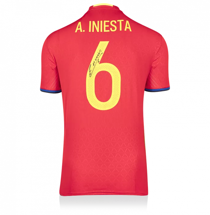 icons Andres Iniesta Back Signed Spain 2016-17 Home Shirt