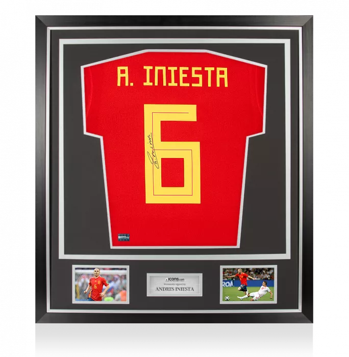 icons Andres Iniesta Back Signed Spain 2018 Home Shirt With Fan Style Number In Classic Frame