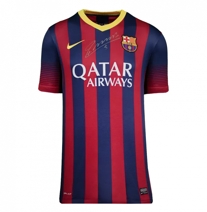 Icons Andres Iniesta Front Signed FC Barcelona 2013-14 Home Shirt: Version 3 In Hero Frame: Option 1