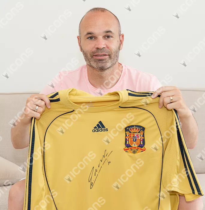 Icons Andres Iniesta Front Signed Spain 2008-10 Away Shirt In Classic Frame