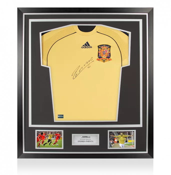 icons Andres Iniesta Front Signed Spain 2008-10 Away Shirt In Classic Frame