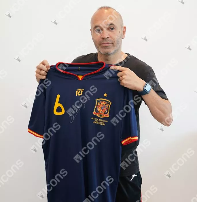 Icons Andres Iniesta Front Signed Spain 2010 Away Shirt: World Cup Edition In Classic Frame