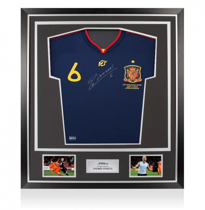icons Andres Iniesta Front Signed Spain 2010 Away Shirt: World Cup Edition In Classic Frame