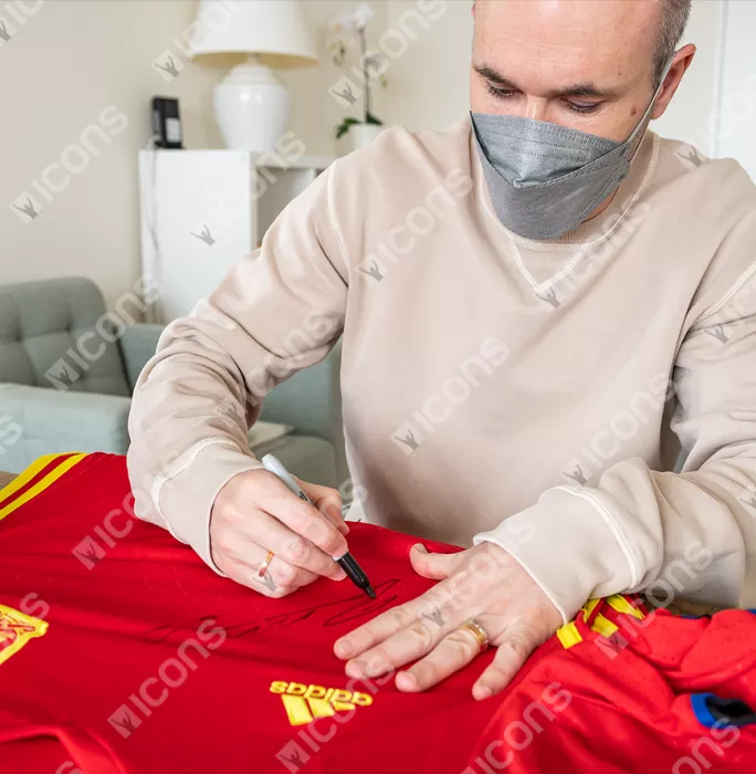 Icons Andres Iniesta Front Signed Spain 2016-17 Home Shirt