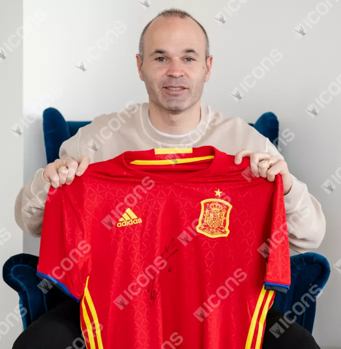 Icons Andres Iniesta Front Signed Spain 2016-17 Home Shirt