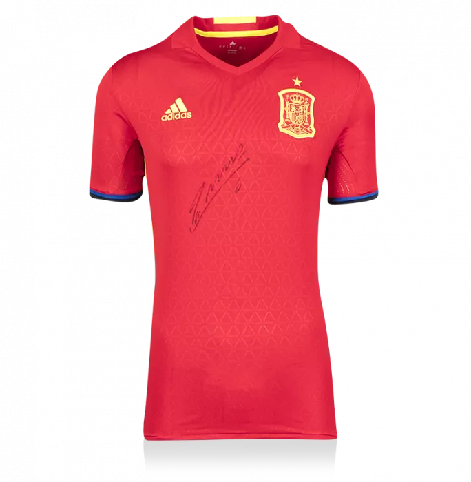 icons Andres Iniesta Front Signed Spain 2016-17 Home Shirt