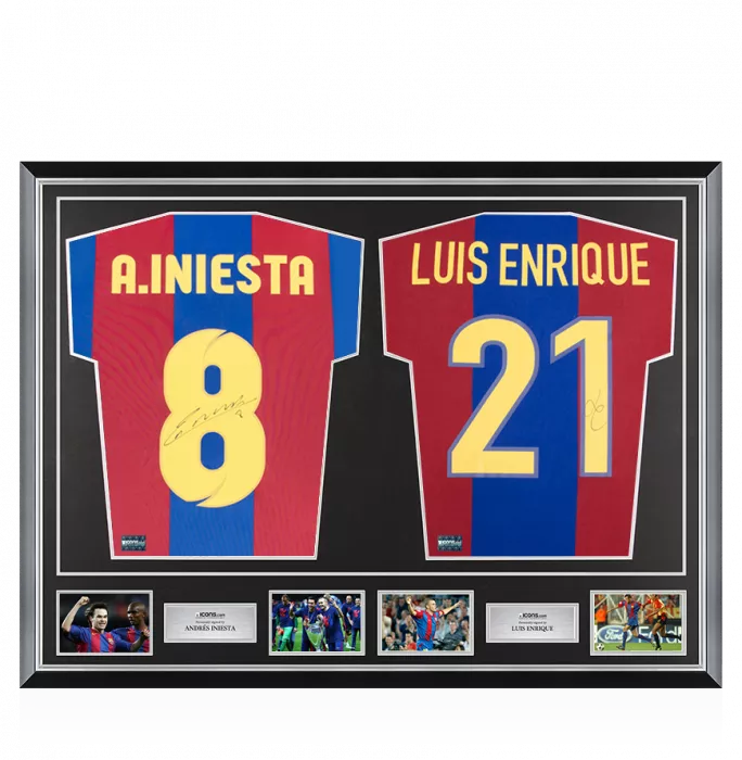 icons Andres Iniesta & Luis Enrique Signed Barcelona Shirts In Classic Dual Frame