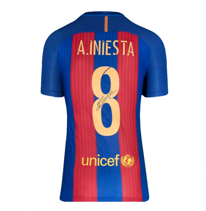 Icons Andres Iniesta & Luis Suarez Signed FC Barcelona 2016-17 Home Shirts In Classic Dual Frame