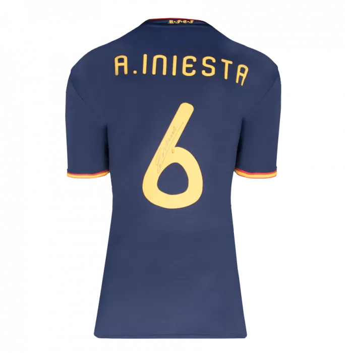 Icons Andres Iniesta Official 2010 FIFA World Cup™ Back Signed And Framed Spain 2010 Away Shirt