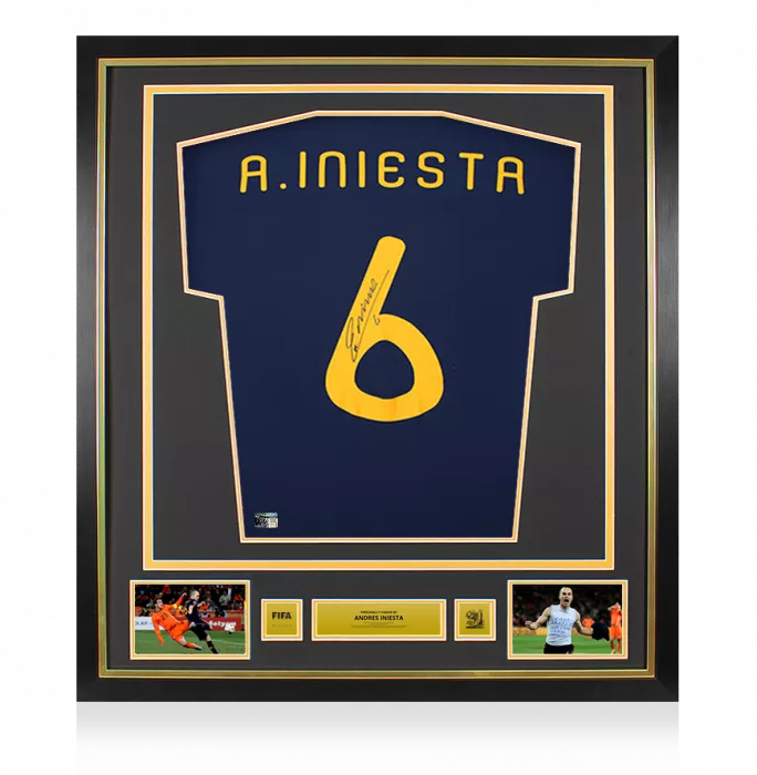 icons Andres Iniesta Official 2010 FIFA World Cup™ Back Signed and Framed Spain 2010 Away Shirt