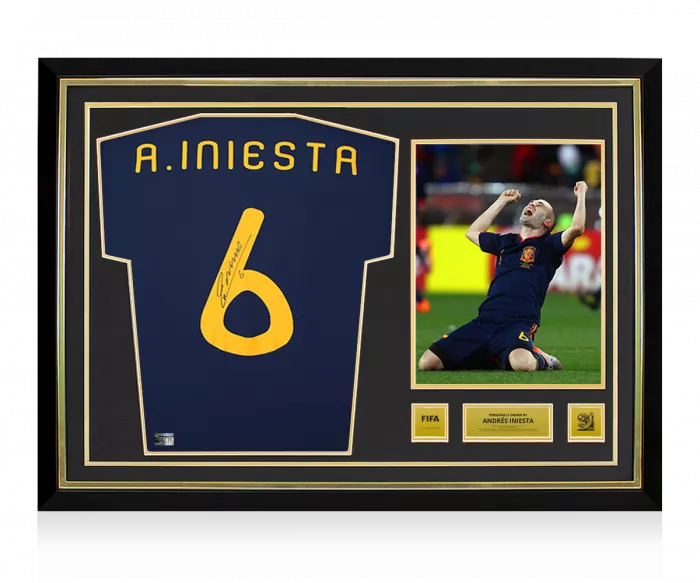 icons Andres Iniesta Official 2010 FIFA World Cup™ Back Signed and Hero Framed Spain 2010 Away Shirt