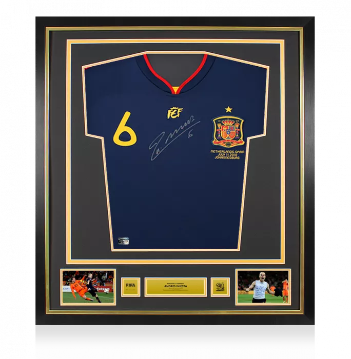 icons Andres Iniesta Official 2010 FIFA World Cup™ Front Signed and Framed Spain 2010 Away Shirt