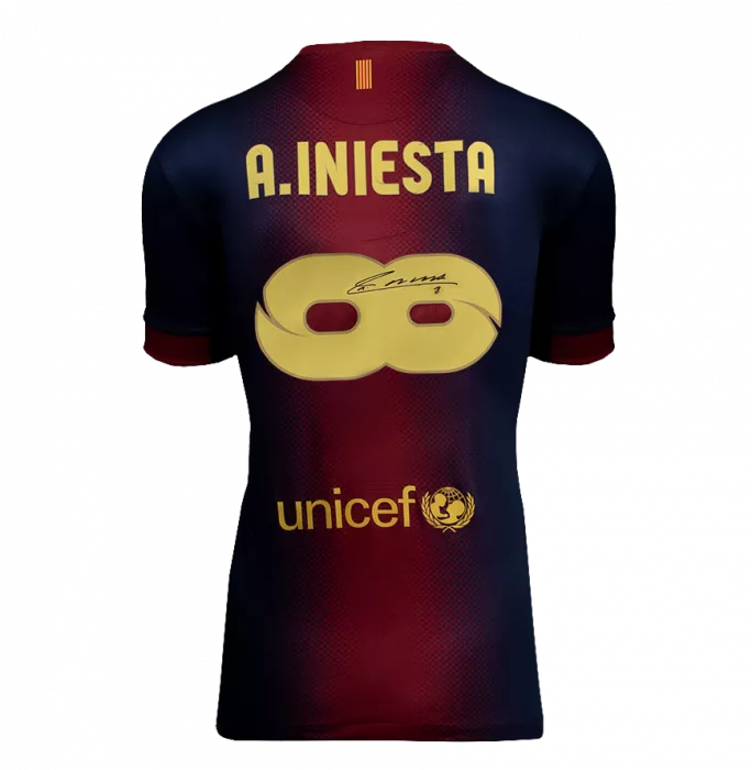Icons Andres Iniesta Official FC Barcelona Back Signed And Framed 2012-2013 Home Shirt - Infinity Edition