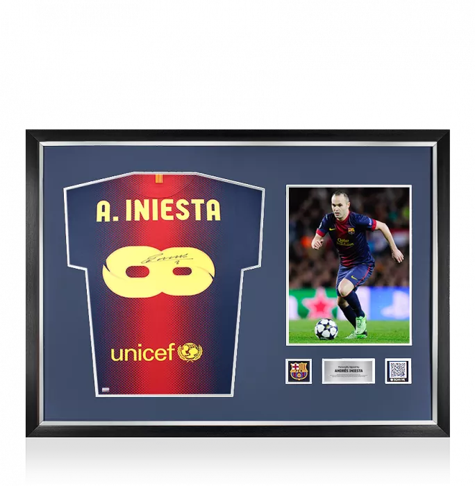 icons Andres Iniesta Official FC Barcelona Back Signed and Framed 2012-2013 Home Shirt - Infinity Edition