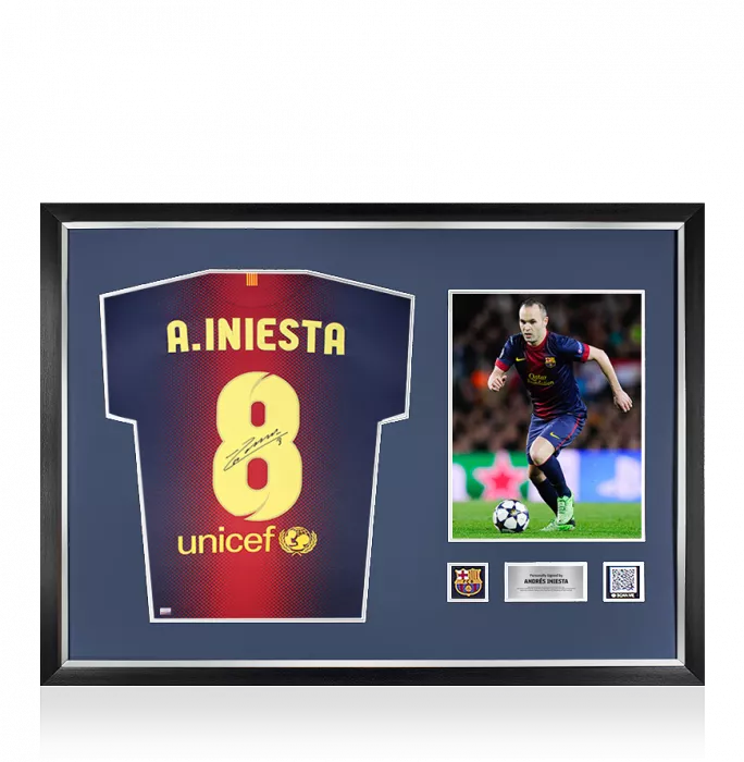 icons Andres Iniesta Official FC Barcelona Back Signed and Framed 2012-13 Home Shirt