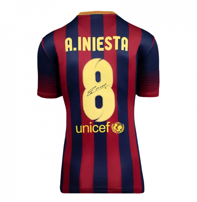 Icons Andres Iniesta Official FC Barcelona Back Signed And Framed 2013-14 Home Shirt